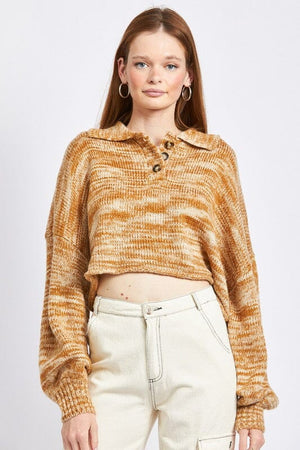 LONG SLEEVE COLLARED SWEATER Emory Park TAN S 