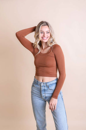 Long Sleeve Fitted Crop Top Top Leto Collection Small Copper 