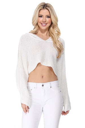 Long Sleeve Knit Cropped Sweater Top Hoodie Knitted Belle Boutique