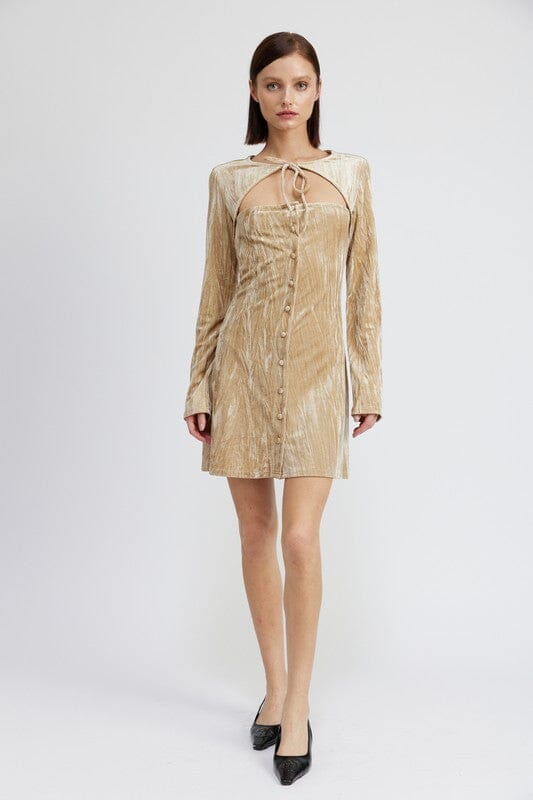 LONG SLEEVE MINI SUEDE DRESS Emory Park OYSTER S 