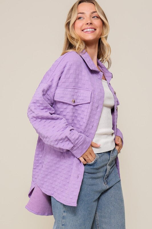 Long Sleeve Quilted Button Down Jacket TIMING Lavender S 