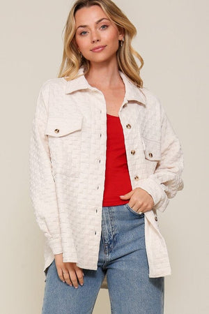 Long Sleeve Quilted Button Down Jacket TIMING Cream S 
