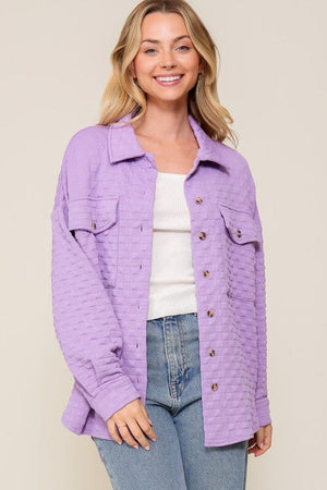 Long Sleeve Quilted Button Down Jacket TIMING Lavender S 
