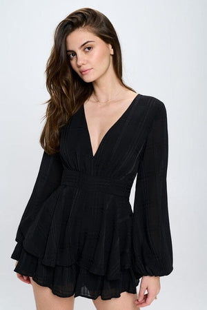 Long Sleeve Tiered Mini Romper One and Only Collective Inc 