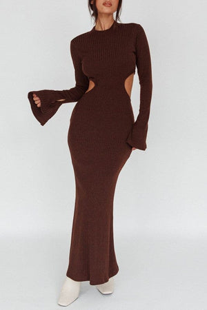 Long Sleeves with flared Cuffs Knit Maxi Dress One and Only Collective Inc CHOCOLATE XS 