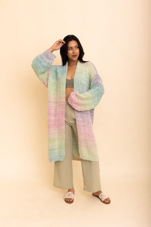 Lounge Around Longline Ombre Cardigan Ponchos Leto Collection One Size Rainbow 