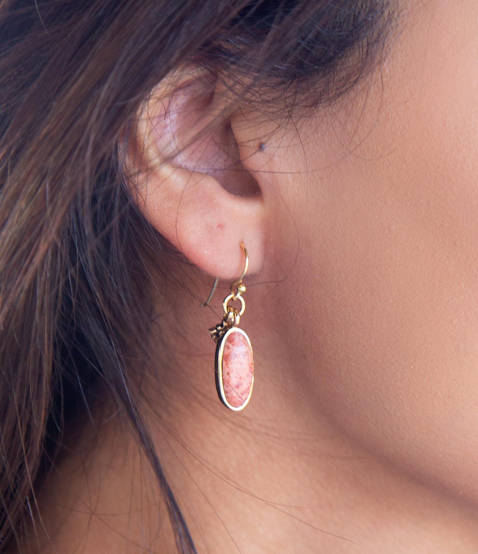 Lucent Orange Sponge Coral Golden Drop Earrings