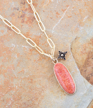 Lucent Orange Sponge Coral Pendant Golden Chain Necklace