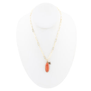 Lucent Orange Sponge Coral Pendant Golden Chain Necklace