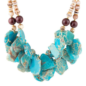 Lucia Blue Jasper and Fire Agate Golden Strand Necklace