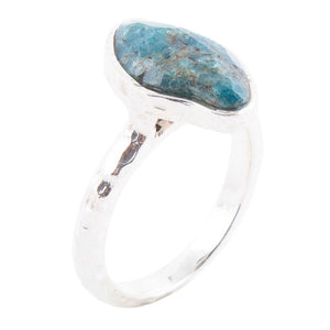Luna Faceted Blue Apatite and Sterling Silver Hammered Ring