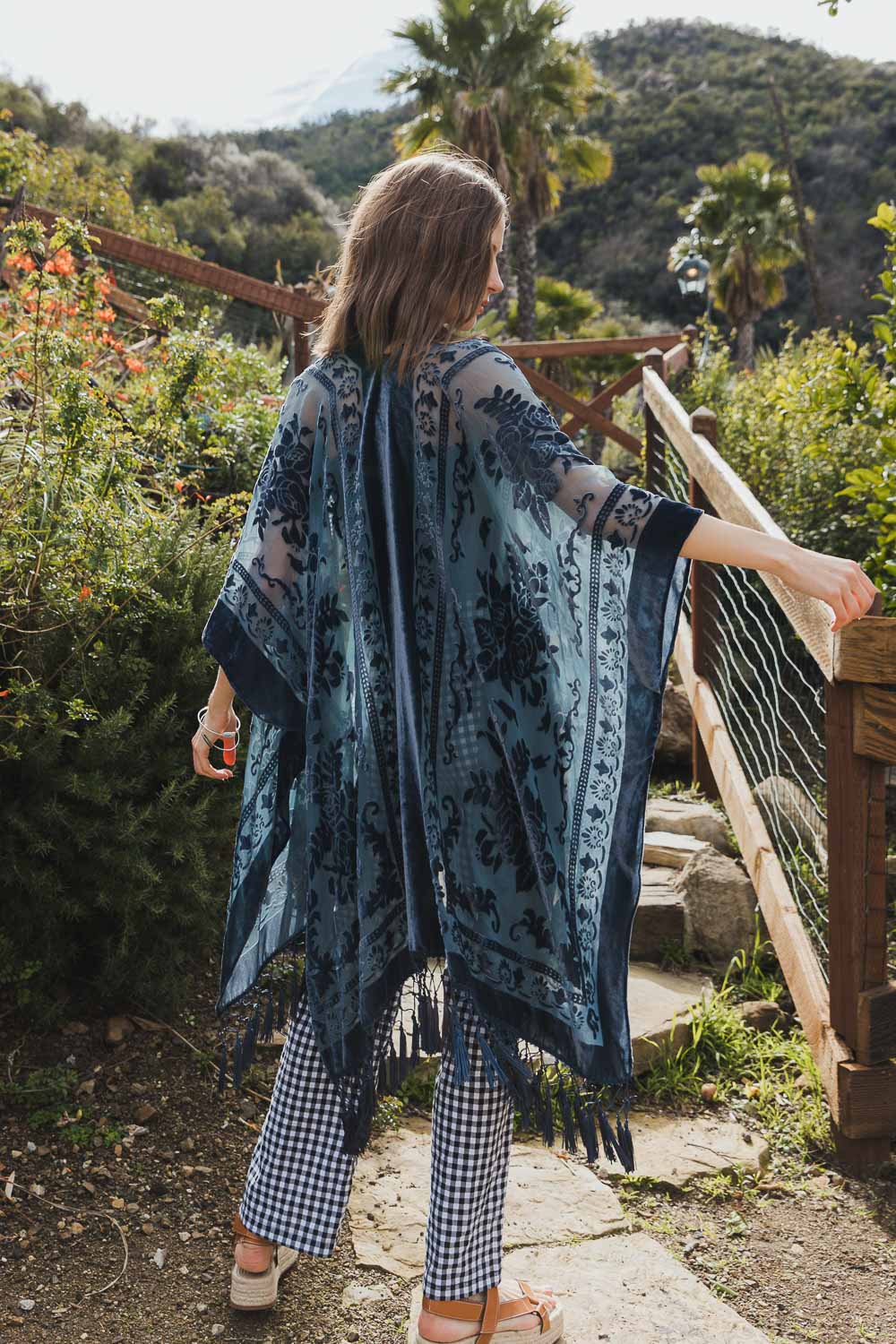 Lush Velvet Mesh Tapestry Kimono One Size / Blue