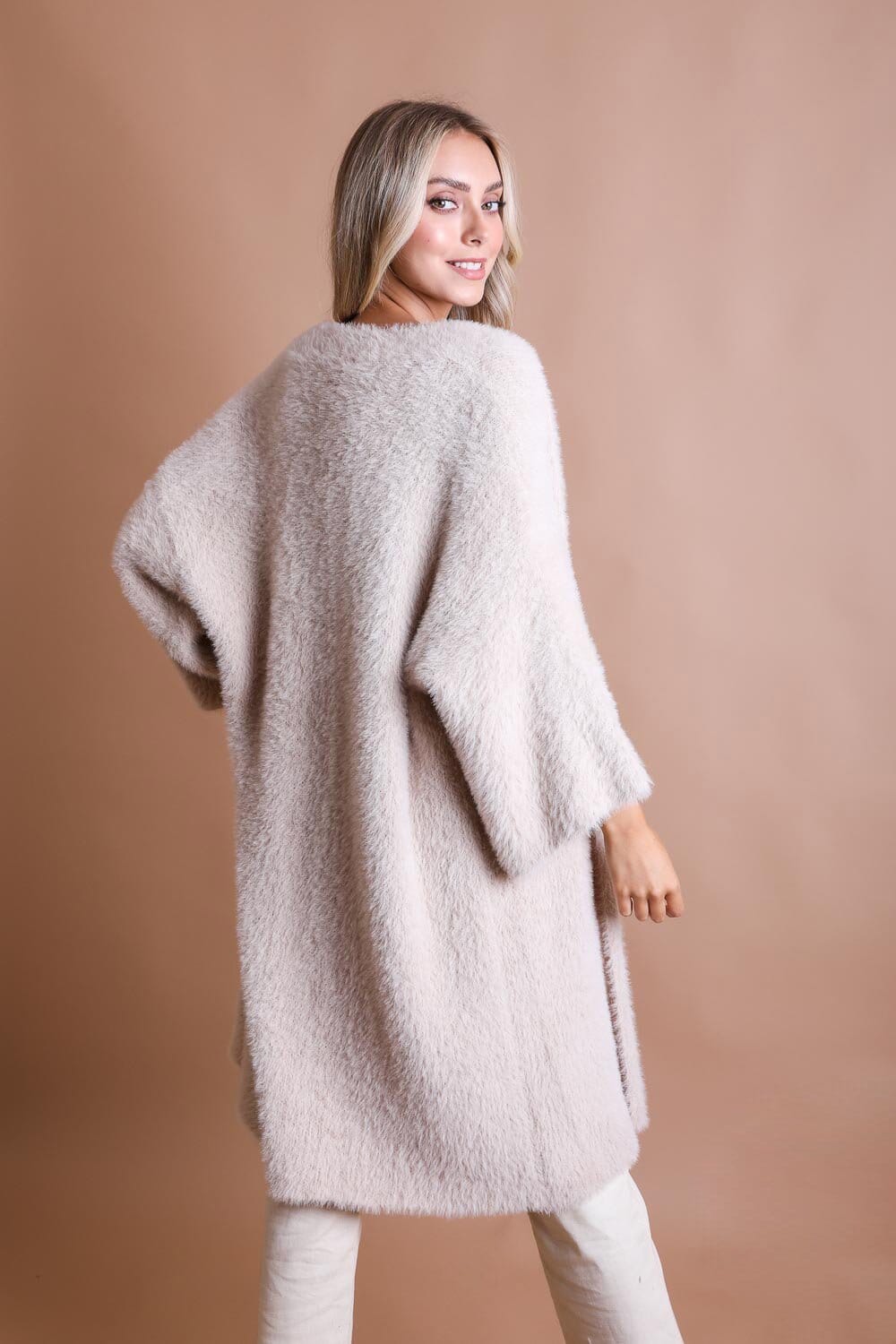 Luxe Mohair Knit Cardigan Ponchos Leto Collection Beige 