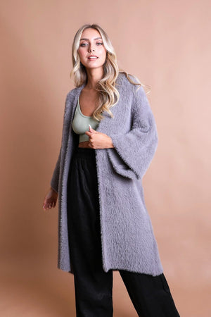 Luxe Mohair Knit Cardigan Ponchos Leto Collection Gray 
