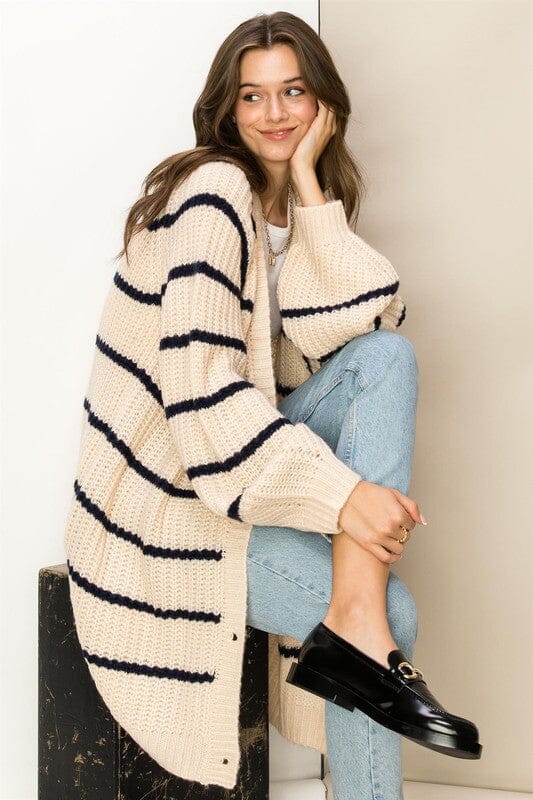 Made for Style Oversized Striped Sweater Cardigan HYFVE CREAM S 
