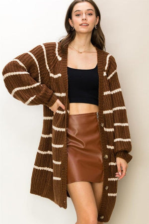 Made for Style Oversized Striped Sweater Cardigan HYFVE BROWN S 