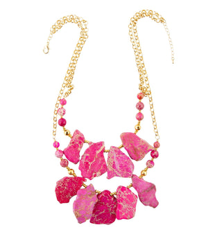 Pink Magenta Dreams Jasper and Goldtone Statement Necklace