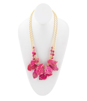 Pink Magenta Dreams Jasper and Goldtone Statement Necklace