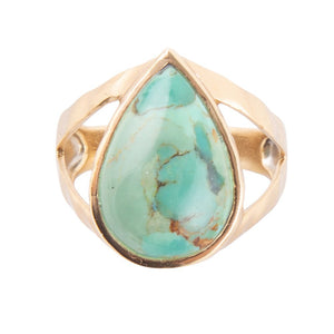 Maisy Blue Turquoise Golden Teardrop Ring