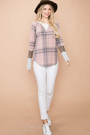 Mauve Thermal Plaid Top 7th Ray 