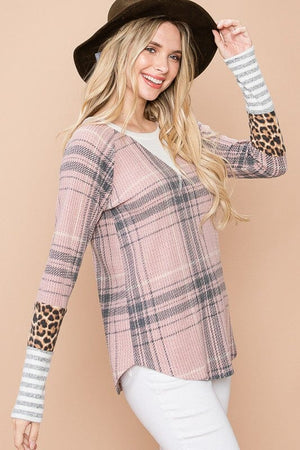 Mauve Thermal Plaid Top 7th Ray 
