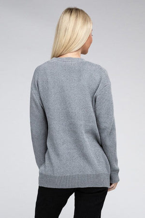 Melange Open Front Sweater Cardigan ZENANA 