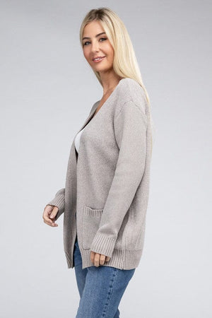 Melange Open Front Sweater Cardigan ZENANA 