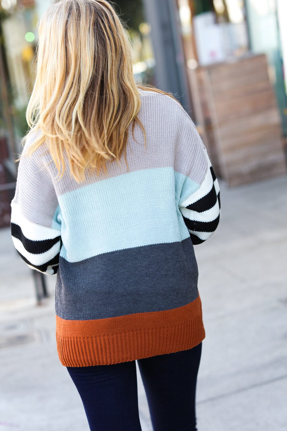 Mint Multicolor Stripe Bubble Sleeve Oversize Sweater Haptics 
