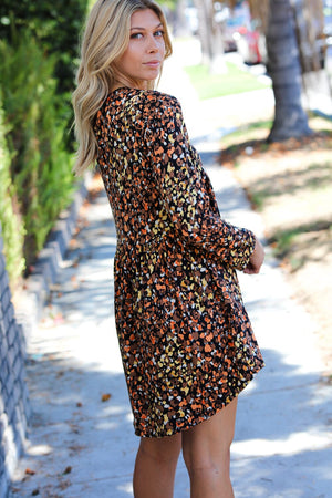 Mocha Leopard Long Sleeve Babydoll Dress Haptics 