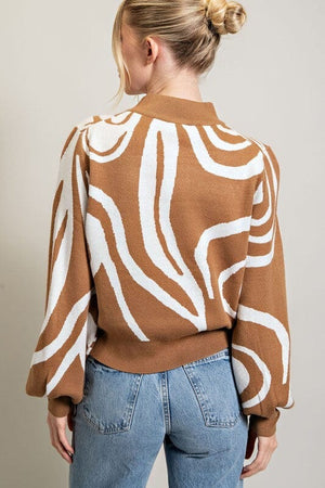 Mock Neck Printed Sweater eesome 