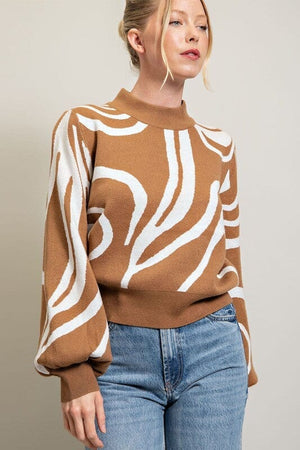 Mock Neck Printed Sweater eesome CAMEL S 