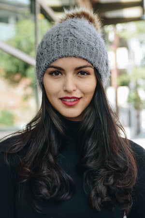 Mohair Fur Knit Pom Beanie Beanies Leto Collection 