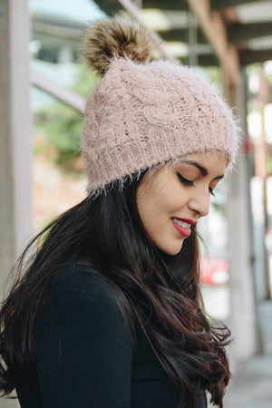 Mohair Fur Knit Pom Beanie Beanies Leto Collection Pink 