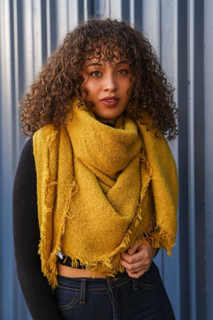 Mohair Square Blanket Scarf Scarves Leto Collection Mustard 