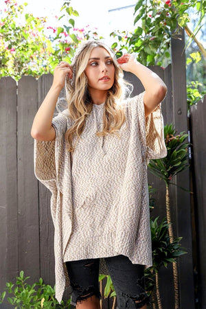 Mosaic Modernized Hooded Poncho Ponchos Leto Collection Beige 