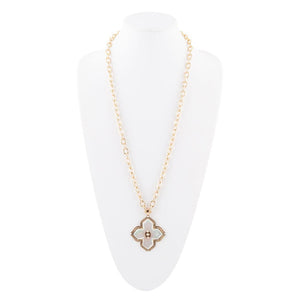 Maltese Cross White Mother of Pearl Golden Chain Pendant Necklace