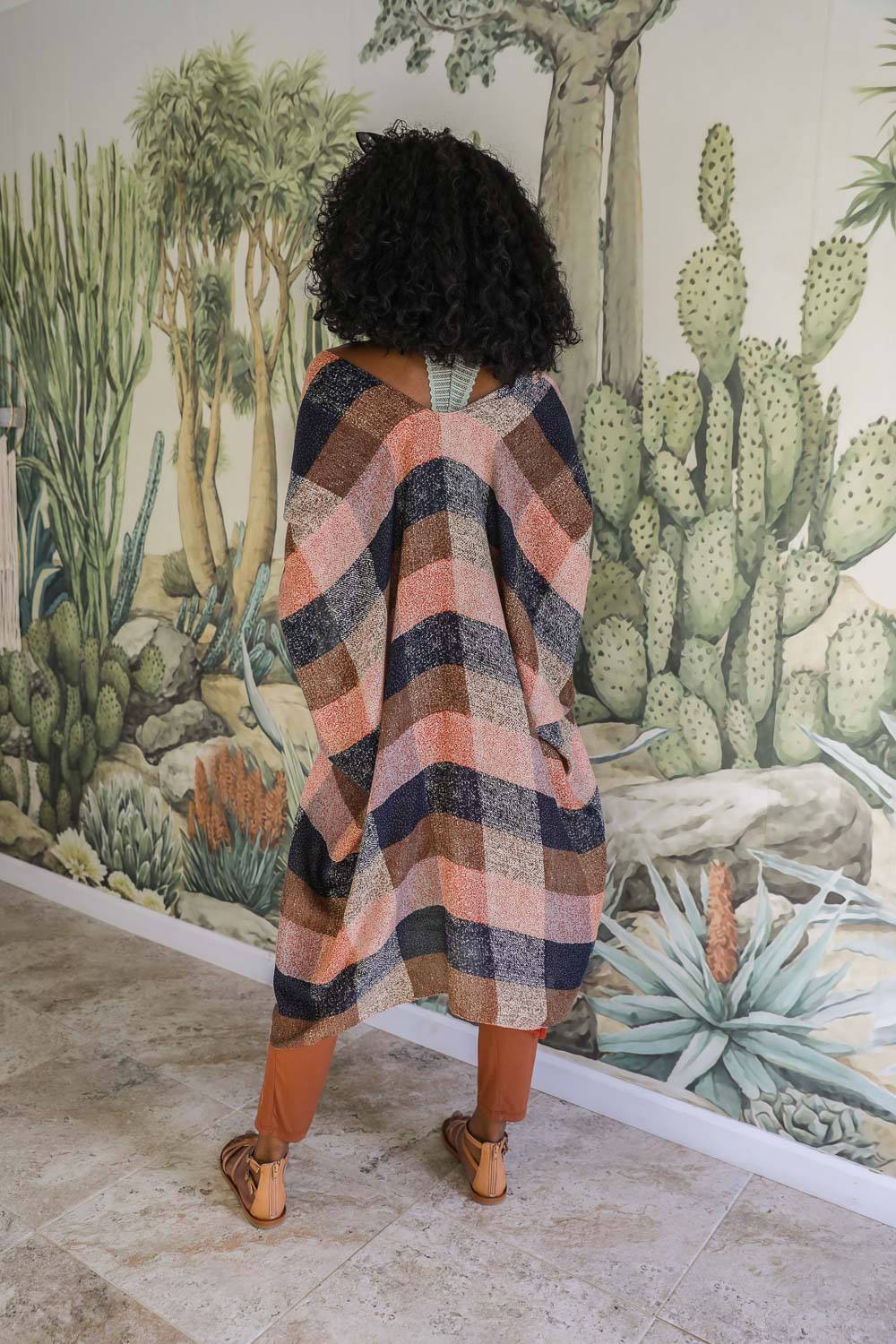Multi-color Buffalo Checkered Kimono Rust/Brown/Blue