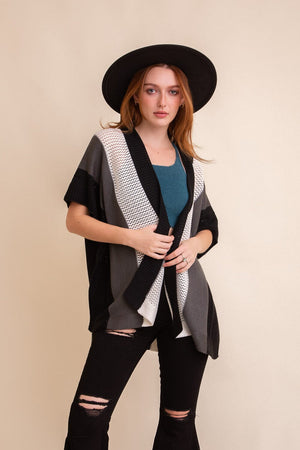 Multi-colored Striped Knit Poncho❤ Ponchos Leto Collection One Size Gray 