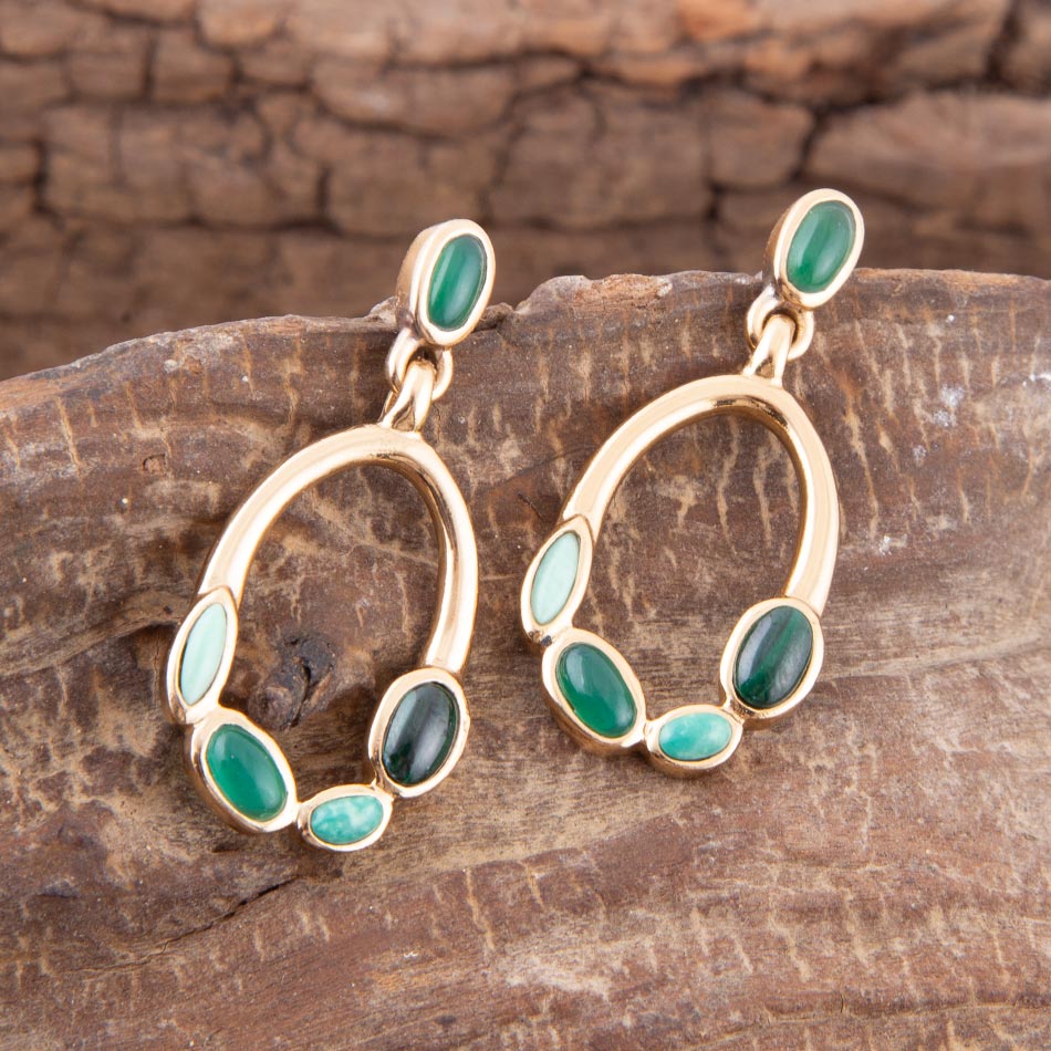 Multi Green Stones Golden Drop Earrings