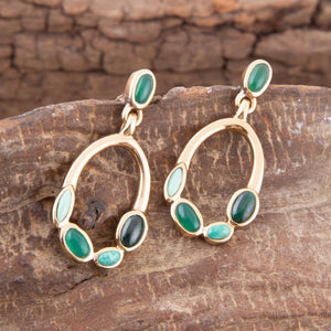 Multi Green Stones Golden Drop Earrings