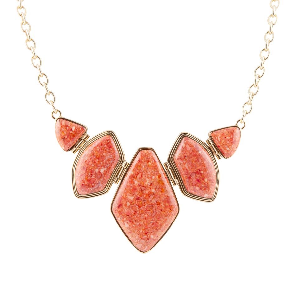 Multi Shape Orange Sponge Coral Pendant Gold Necklace