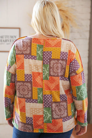 Multicolor Patchwork Button Down Terry Outseam Top Haptics 