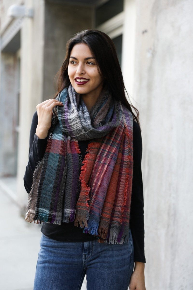 Multicolor Plaid Scarf Scarves Rust
