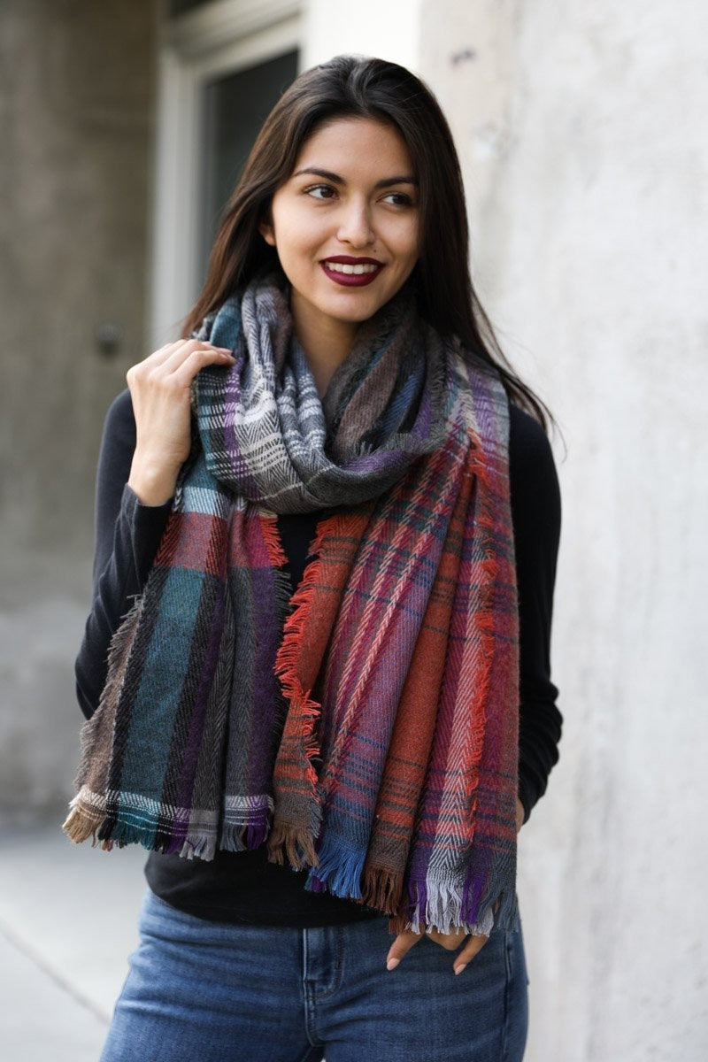 Multicolor Plaid Scarf Scarves Rust