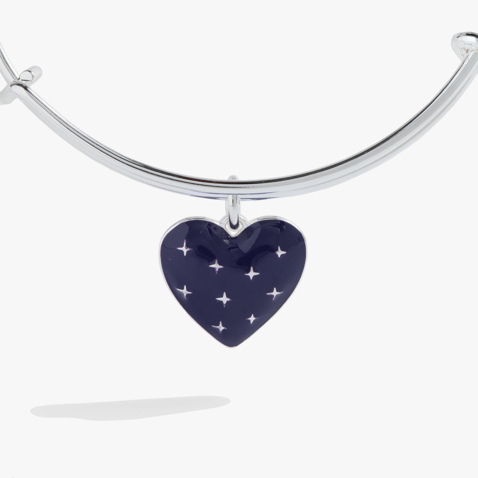 Navy Enamel Heart Charm Bangle
