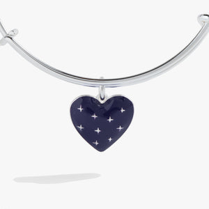 Navy Enamel Heart Charm Bangle