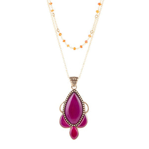 Neims Pink Carnelian Golden Pendant Necklace