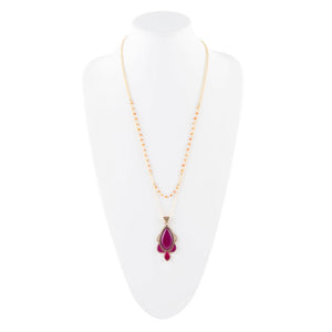 Neims Pink Carnelian Golden Pendant Necklace