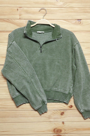 Olive Half Zip Cropped Pullover Sweater Zenana 
