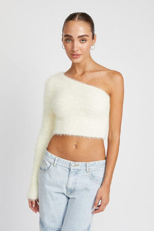 ONE SHOULDER FLUFFY SWEATER TOP Emory Park CREAM S 
